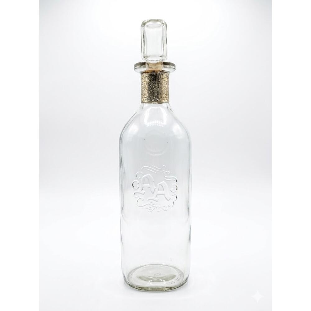 Vintage Mid-Century Glass Decanter – "AA" Monogrammed Liquor Bottle